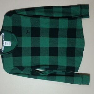 PINK Victoria's Secret Green and Black Checkered Long Sleeve Sleep Shirt